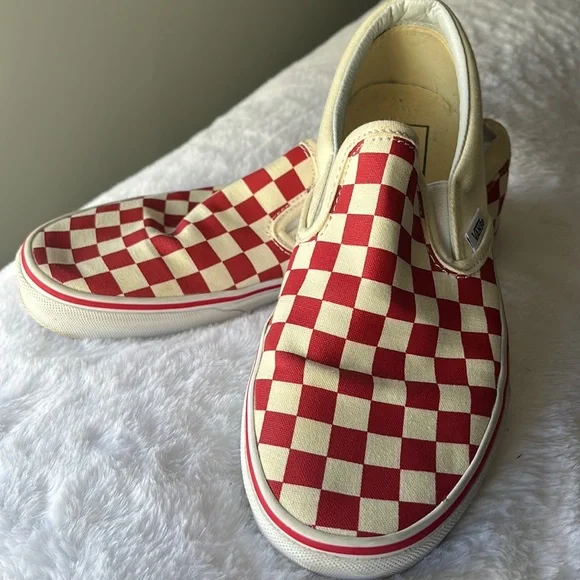 Red checkered slip ons sale